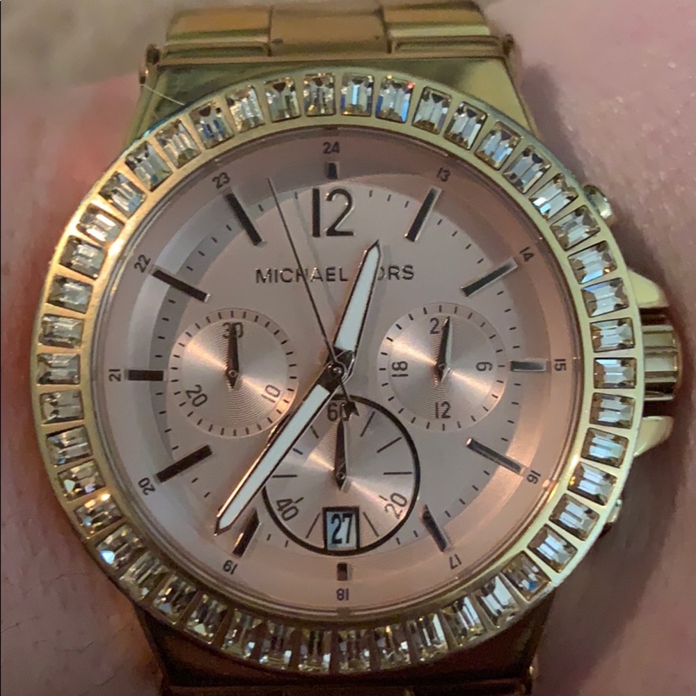 Michael Kors rose gold watch with stones